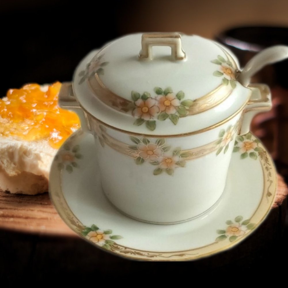 NIPPON • Vintage Handpainted Marmalade Jar with Ladle